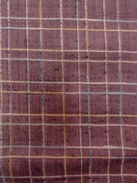 Photo6: N1007O Vintage Japanese kimono  Dark Dark Red TSUMUGI pongee for women / Silk. Plaid Checks   (Grade B) (6)