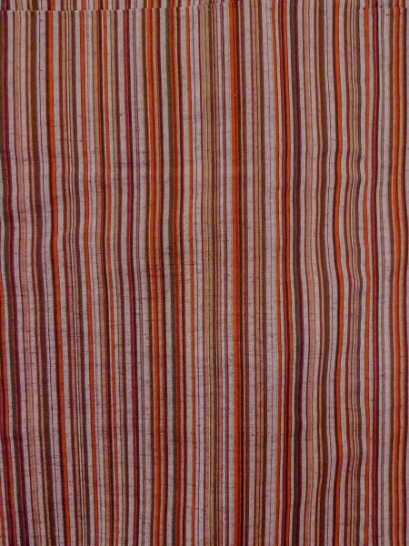 Photo3: N1007S Vintage Japanese kimono   Vermilion TSUMUGI pongee for women / Silk. Stripes   (Grade A) (3)
