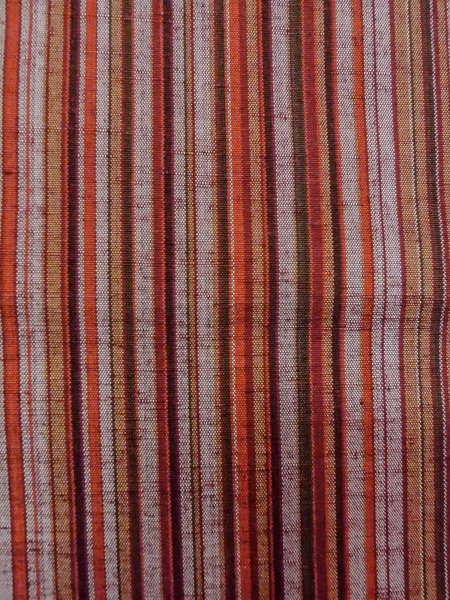 Photo5: N1007S Vintage Japanese kimono   Vermilion TSUMUGI pongee for women / Silk. Stripes   (Grade A) (5)