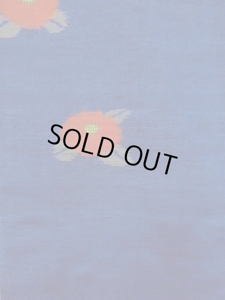 Photo3: N1007T Vintage Japanese kimono  Vivid Blue TSUMUGI pongee for women / Silk. Chrysanthemum   (Grade B) (3)