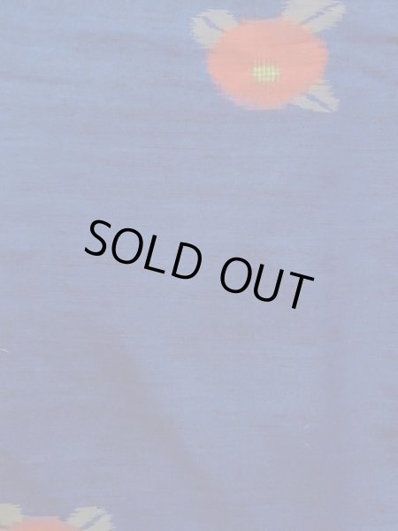 Photo4: N1007T Vintage Japanese kimono  Vivid Blue TSUMUGI pongee for women / Silk. Chrysanthemum   (Grade B) (4)