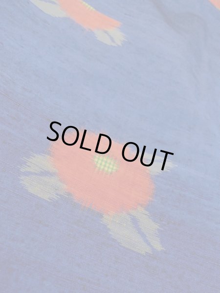 Photo7: N1007T Vintage Japanese kimono  Vivid Blue TSUMUGI pongee for women / Silk. Chrysanthemum   (Grade B) (7)