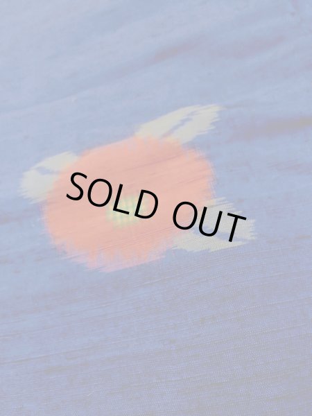 Photo8: N1007T Vintage Japanese kimono  Vivid Blue TSUMUGI pongee for women / Silk. Chrysanthemum   (Grade B) (8)