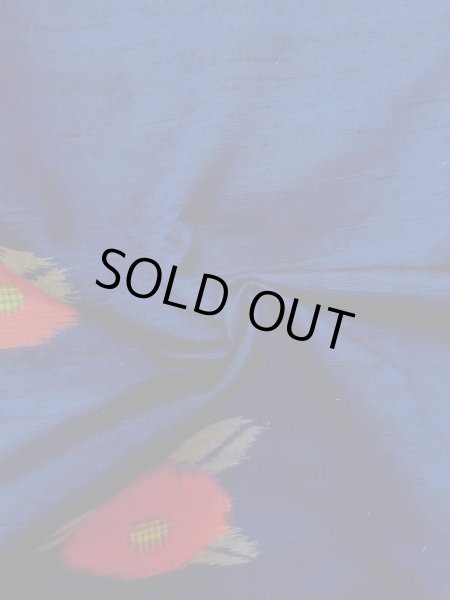 Photo10: N1007T Vintage Japanese kimono  Vivid Blue TSUMUGI pongee for women / Silk. Chrysanthemum   (Grade B) (10)