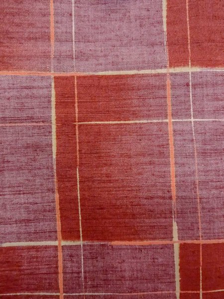 Photo6: N1007V Vintage Japanese kimono  Vivid Red TSUMUGI pongee for women / Silk. Plaid Checks   (Grade B) (6)