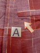 Photo12: N1007V Vintage Japanese kimono  Vivid Red TSUMUGI pongee for women / Silk. Plaid Checks   (Grade B) (12)