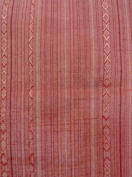 Photo6: N1007X Vintage Japanese kimono Light Grayish Dark Red TSUMUGI pongee for men / Silk. Stripes   (Grade A) (6)