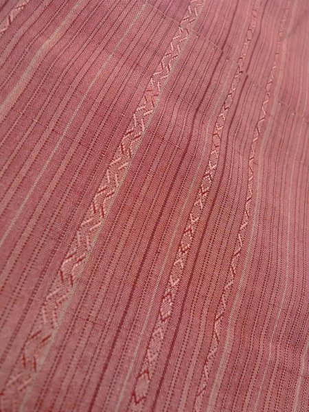 Photo7: N1007X Vintage Japanese kimono Light Grayish Dark Red TSUMUGI pongee for men / Silk. Stripes   (Grade A) (7)