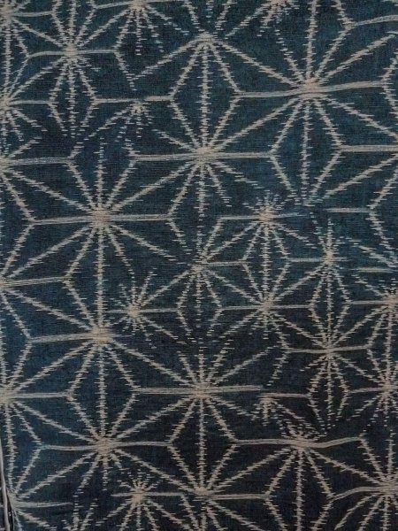 Photo3: N1007Y Vintage Japanese kimono  Dark Indigo Blue TSUMUGI pongee for men / Silk. Hemp leaf   (Grade A) (3)