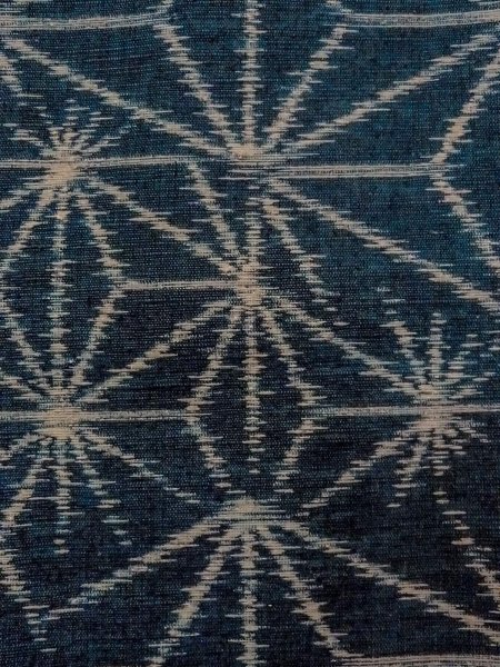 Photo6: N1007Y Vintage Japanese kimono  Dark Indigo Blue TSUMUGI pongee for men / Silk. Hemp leaf   (Grade A) (6)