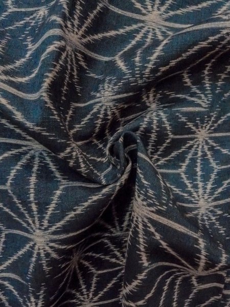 Photo10: N1007Y Vintage Japanese kimono  Dark Indigo Blue TSUMUGI pongee for men / Silk. Hemp leaf   (Grade A) (10)