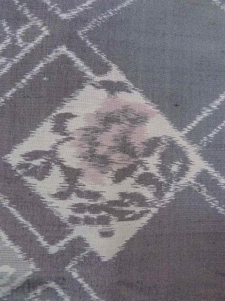 Photo6: N1008A Vintage Japanese kimono   Gray TSUMUGI pongee for women / Silk. Octagons and squares,   (Grade B) (6)