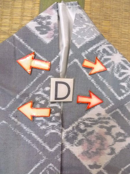 Photo17: N1008A Vintage Japanese kimono   Gray TSUMUGI pongee for women / Silk. Octagons and squares,   (Grade B) (17)