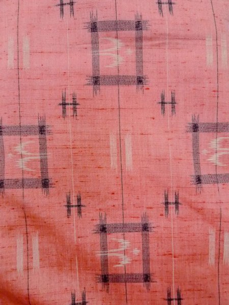 Photo6: N1008C Vintage Japanese kimono  Light Vermilion TSUMUGI pongee for women / Silk. Bird,   (Grade B) (6)