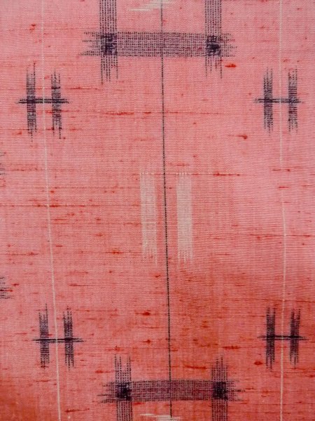 Photo7: N1008C Vintage Japanese kimono  Light Vermilion TSUMUGI pongee for women / Silk. Bird,   (Grade B) (7)