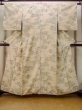 Photo1: N1015A Vintage Japanese kimono   Ivory TSUMUGI pongee for women / Silk. Flower   (Grade B) (1)
