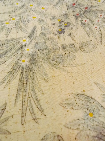 Photo9: N1015A Vintage Japanese kimono   Ivory TSUMUGI pongee for women / Silk. Flower   (Grade B) (9)