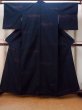 Photo1: N1015B Vintage Japanese kimono   Navy Blue ISHIGE-YUKI-TSUMUGI for women / Silk. Tortoise-shell pattern(Hexagonal pattern)   (Grade B) (1)