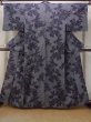 Photo1: N1015C Vintage Japanese kimono  Dark Gray TSUMUGI pongee for women / Silk. Flower   (Grade B) (1)