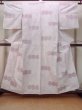 Photo1: N1015D Vintage Japanese kimono Pale Reddish Wisteria TSUMUGI pongee for women / Silk. Pine bark lozenges,   (Grade C) (1)