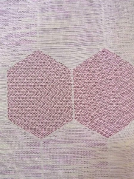 Photo5: N1015D Vintage Japanese kimono Pale Reddish Wisteria TSUMUGI pongee for women / Silk. Pine bark lozenges,   (Grade C) (5)