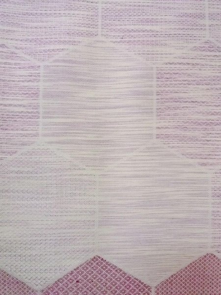 Photo7: N1015D Vintage Japanese kimono Pale Reddish Wisteria TSUMUGI pongee for women / Silk. Pine bark lozenges,   (Grade C) (7)
