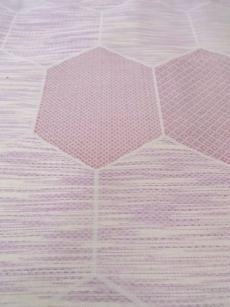 Photo9: N1015D Vintage Japanese kimono Pale Reddish Wisteria TSUMUGI pongee for women / Silk. Pine bark lozenges,   (Grade C) (9)