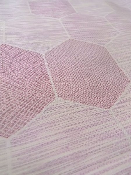 Photo10: N1015D Vintage Japanese kimono Pale Reddish Wisteria TSUMUGI pongee for women / Silk. Pine bark lozenges,   (Grade C) (10)