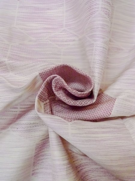 Photo11: N1015D Vintage Japanese kimono Pale Reddish Wisteria TSUMUGI pongee for women / Silk. Pine bark lozenges,   (Grade C) (11)
