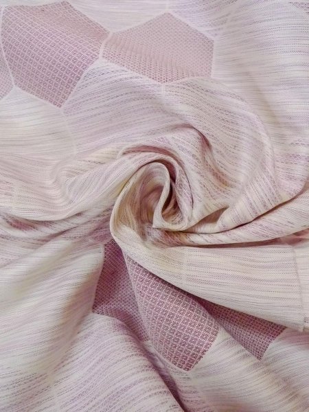 Photo12: N1015D Vintage Japanese kimono Pale Reddish Wisteria TSUMUGI pongee for women / Silk. Pine bark lozenges,   (Grade C) (12)