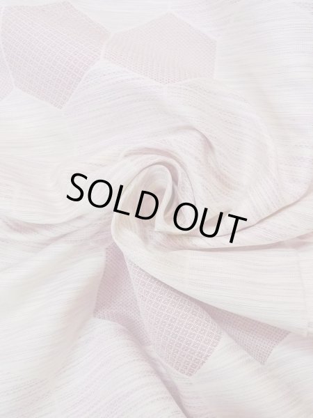 Photo12: N1015D Vintage Japanese kimono Pale Reddish Wisteria TSUMUGI pongee for women / Silk. Pine bark lozenges,   (Grade C) (12)