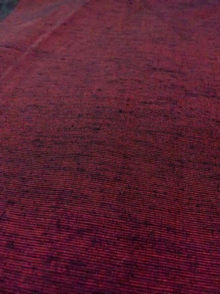 Photo8: N1015F Vintage Japanese kimono  Dark Dark Red TSUMUGI pongee for women / Silk. Arabesque vine,   (Grade B) (8)