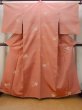 Photo1: N1015G Vintage Japanese kimono  Pale Coral TSUMUGI pongee for women / Silk. KIKYO Japanese balloonflower   (Grade B) (1)