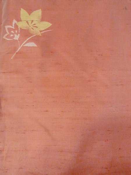 Photo3: N1015G Vintage Japanese kimono  Pale Coral TSUMUGI pongee for women / Silk. KIKYO Japanese balloonflower   (Grade B) (3)