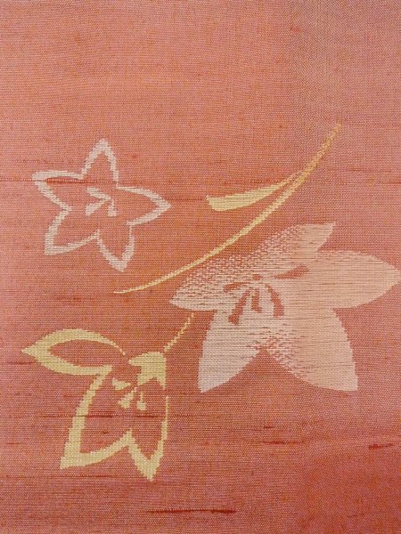 Photo5: N1015G Vintage Japanese kimono  Pale Coral TSUMUGI pongee for women / Silk. KIKYO Japanese balloonflower   (Grade B) (5)