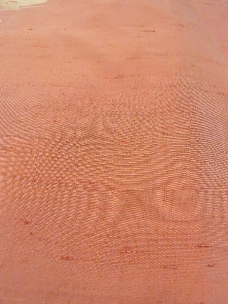 Photo8: N1015G Vintage Japanese kimono  Pale Coral TSUMUGI pongee for women / Silk. KIKYO Japanese balloonflower   (Grade B) (8)