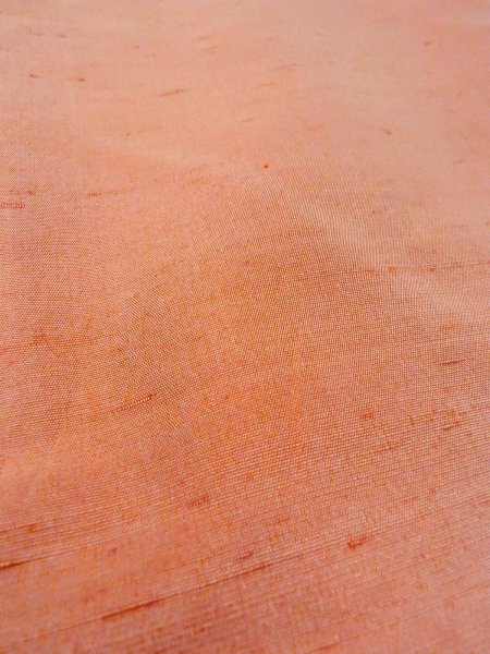 Photo10: N1015G Vintage Japanese kimono  Pale Coral TSUMUGI pongee for women / Silk. KIKYO Japanese balloonflower   (Grade B) (10)