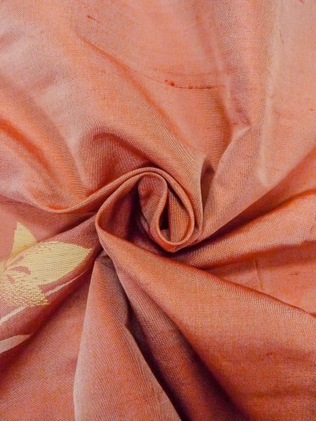 Photo12: N1015G Vintage Japanese kimono  Pale Coral TSUMUGI pongee for women / Silk. KIKYO Japanese balloonflower   (Grade B) (12)