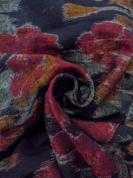 Photo12: Mint N1015I Used Japanese kimono  Dark Indigo Blue TOKAMACHI-TSUMUGI for women / Silk. Flower,   (Grade A) (12)