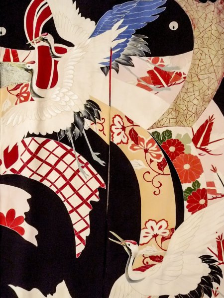 Photo8: N1015J Antique Japanese kimono   Black UCHIKAKE Wedding for women / Silk. SAKURA cherry blossom,   (Grade B) (8)