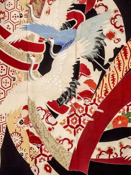 Photo10: N1015J Antique Japanese kimono   Black UCHIKAKE Wedding for women / Silk. SAKURA cherry blossom,   (Grade B) (10)