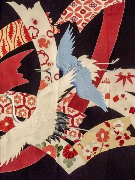 Photo11: N1015J Antique Japanese kimono   Black UCHIKAKE Wedding for women / Silk. SAKURA cherry blossom,   (Grade B) (11)