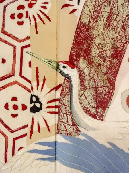 Photo14: N1015J Antique Japanese kimono   Black UCHIKAKE Wedding for women / Silk. SAKURA cherry blossom,   (Grade B) (14)