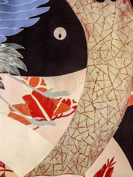 Photo23: N1015J Antique Japanese kimono   Black UCHIKAKE Wedding for women / Silk. SAKURA cherry blossom,   (Grade B) (23)