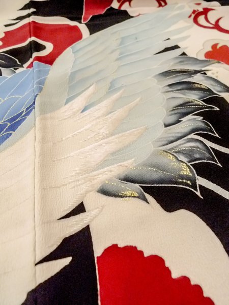 Photo26: N1015J Antique Japanese kimono   Black UCHIKAKE Wedding for women / Silk. SAKURA cherry blossom,   (Grade B) (26)