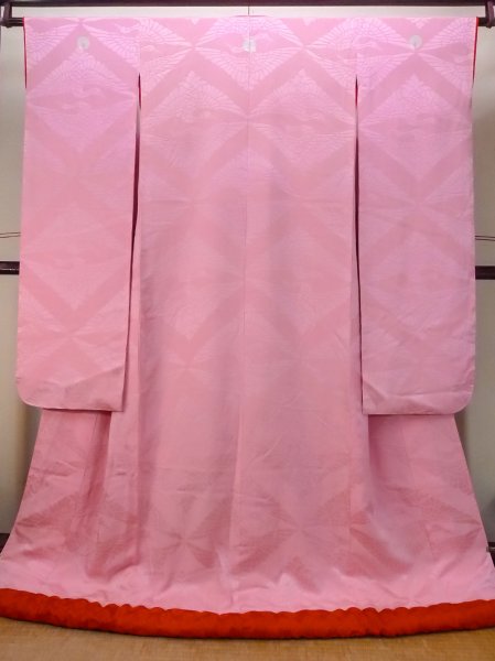 Photo1: N1015K Antique Japanese kimono  Shiny Pink UCHIKAKE Wedding for women / Silk.    (Grade C) (1)