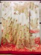 Photo1: N1015L Vintage Japanese kimono  Shiny White UCHIKAKE Wedding for women / Silk. Peacock   (Grade B) (1)