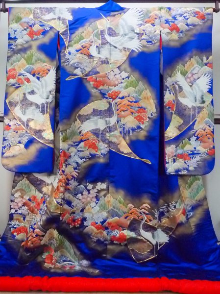Photo2: N1015M Used Japanese kimono  Shiny Blue UCHIKAKE Wedding for women / Silk. UME plum bloom,   (Grade B) (2)