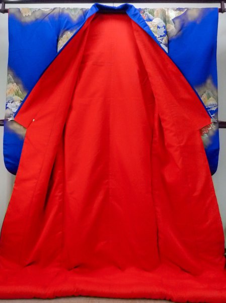 Photo4: N1015M Used Japanese kimono  Shiny Blue UCHIKAKE Wedding for women / Silk. UME plum bloom,   (Grade B) (4)