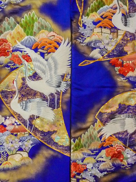 Photo6: N1015M Used Japanese kimono  Shiny Blue UCHIKAKE Wedding for women / Silk. UME plum bloom,   (Grade B) (6)